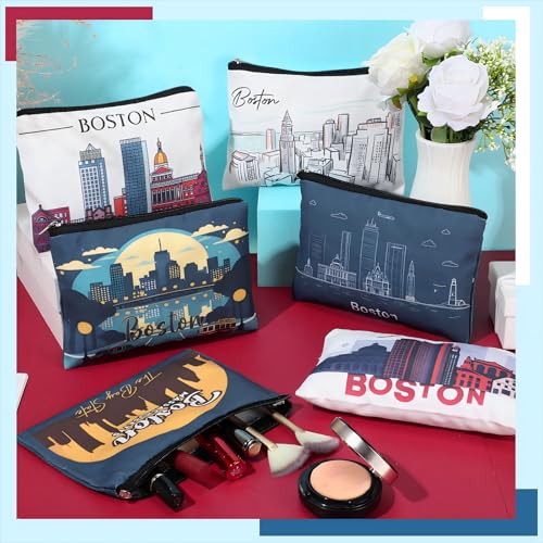 6 Pcs Boston Souvenir Cosmetic Bags - Travel Makeup Pouch Set