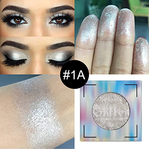 Afflano White Silver Glitter Eyeshadow - Shimmery Long-Lasting Highlighter