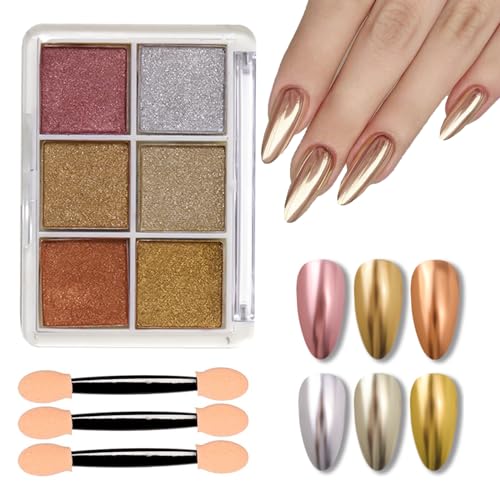 Puyokinm Style-2 Chrome Nail Powder Set 6-Color Holographic Mirror Glitter for Manicure