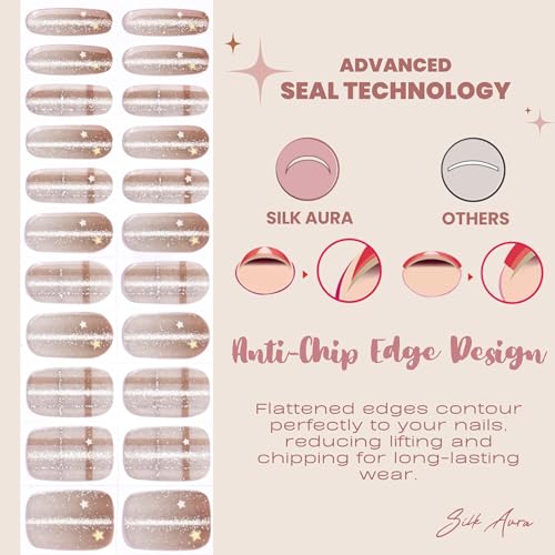 Silk Aura Self-Adhesive Gel Nail Strips - 22pc Waterproof Manicure Kit