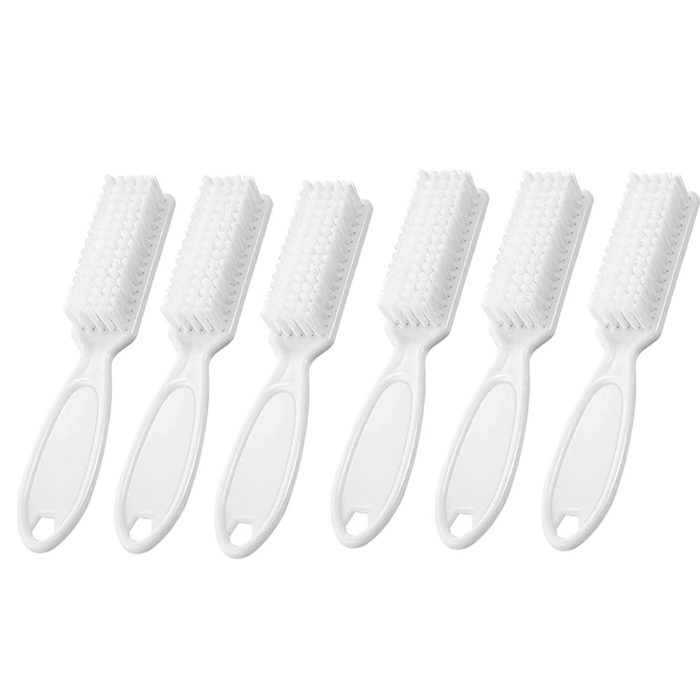 6Pcs Handle Grip Nail Brush Set - Manicure & Pedicure Cleaning Tools | White Fingernail & Toenail Brushes