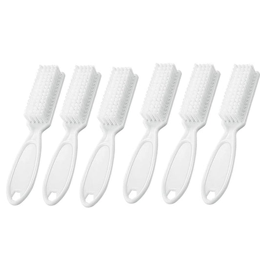 6Pcs Handle Grip Nail Brush Set - Manicure & Pedicure Cleaning Tools | White Fingernail & Toenail Brushes