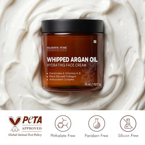 Majestic Pure Whipped Argan Oil Body Butter - 8 Oz with Ceramides & Vegan Collagen for Deep Hydration