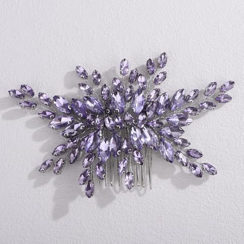 Rumtock Vintage Violet Crystal Beads Side Hair Comb for Wedding - Bridesmaid, Handmade 8.5x13.5 cm