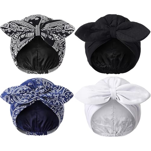 Funtery Double-Layer Satin Lined Turban for Women - 4-Pack Cotton Headwear