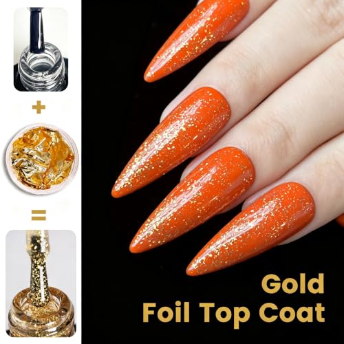 YTD Likomey Gold Foil Top Coat for Nails - No Wipe Metallic Gold Leaf, 15ml