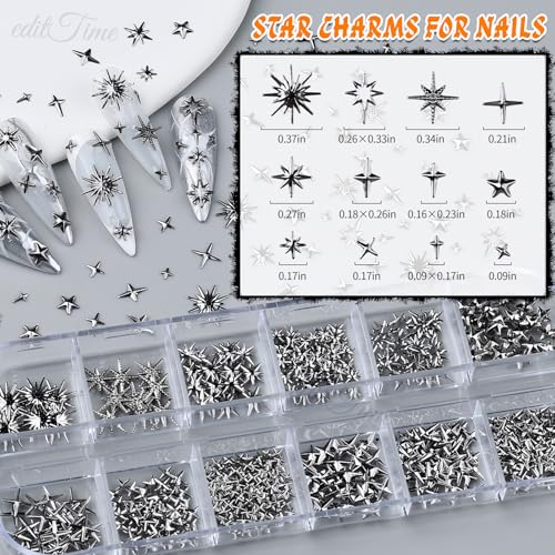Black Gothic Nail Charms Set with Studs and Spikes for Nail Art, 3-Pack