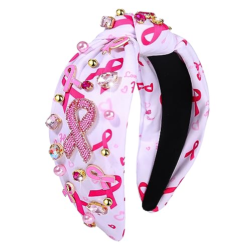 Pink Ribbon Headband A for Breast Cancer Awareness Women Support Knotted Hair Accessory