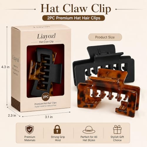 Hat Claw Clips for Women - 2 Pack, No-Slip Grip for Baseball & Trucker Hats