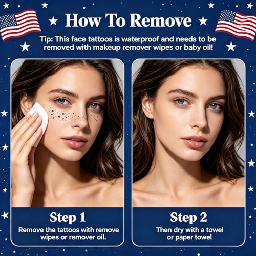 4th of July Glitter Freckles Face Tattoos - 8Pcs Patriotic Stickers
