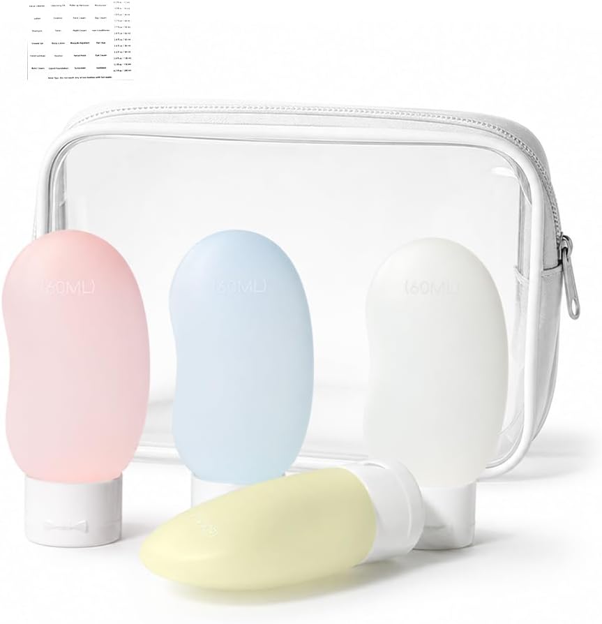 Travel Bottles 4 Pack - 2oz TSA Approved Leak-Proof Containers | Ergonomic Design for Shampoo & Conditioner