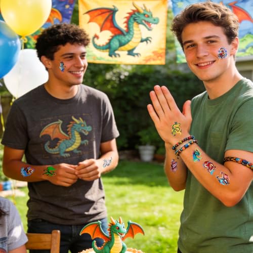 Dragon Temporary Tattoos for Parties - 144 Pieces, 20 Sheets, Kids & Adults