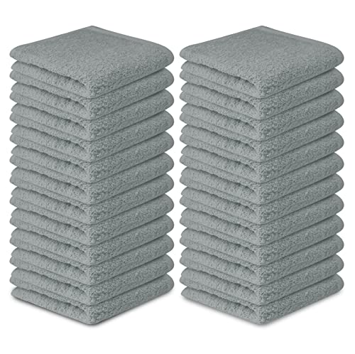 Softolle Silver Grey Cotton Washcloths 24 Pack - Soft, Absorbent Face & Body Towels