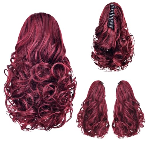 Burgundy 10-Inch Clip-In Wavy Ponytail Extension for Women - Synthetic Hair
