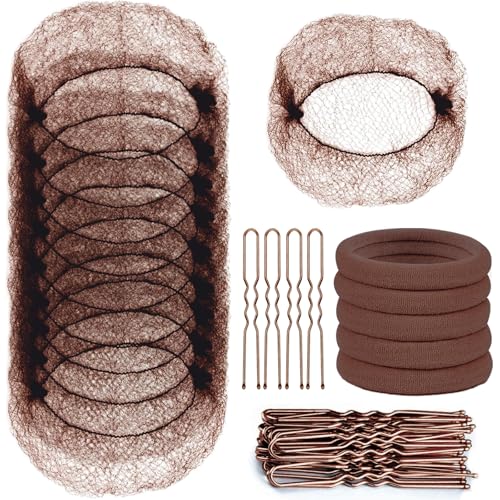 TsMADDTs Hair Nets & U Shaped Pins Set - 30 Nets, 30 Pins, 5 Bands