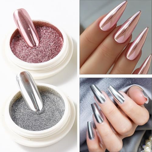 6-Color Chrome Nail Powder Set - Metallic Holographic Pigments