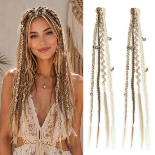 Perience 16" Boho Clip-in Braid Hair Extensions - Medium & Light Blonde