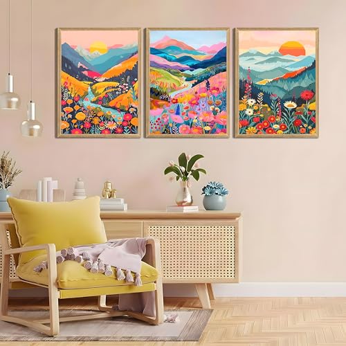 Boho Watercolor Mountain Art Prints Set of 3 - 12x16 Unframed