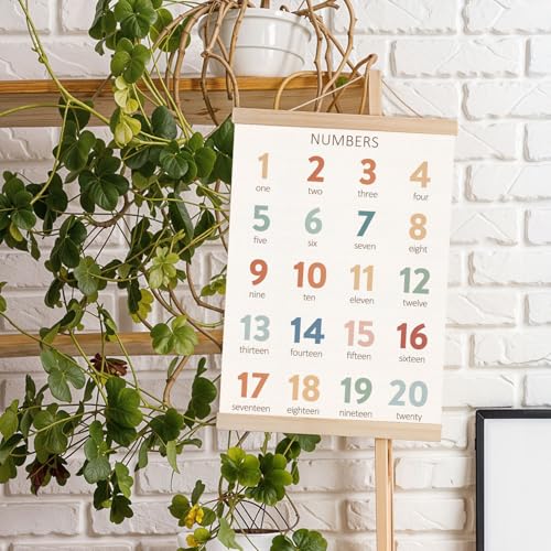 Numbers 1-20 Educational Poster with Wooden Hanger - 12.5x17 Inch Nursery Wall Art