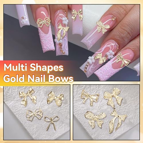 40 Pcs Gold Bow Nail Charms for Nail Art - Shiny Alloy Accessories