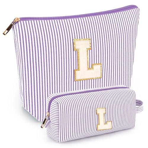 Mibasies Purple Large Initial Makeup Bag for Women - Travel Toiletry Organizer