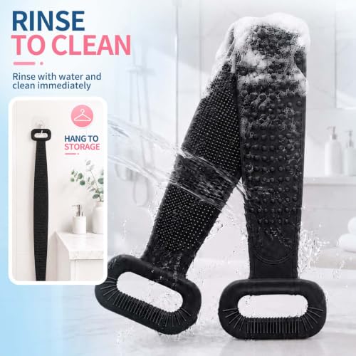 Extendable 36'' Silicone Back Scrubber for Shower - Black