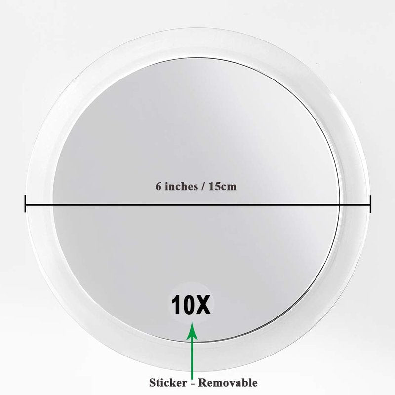 SANTOO 10X Magnifying Mirror - with 3 Mounting Suction Cups - Used for Precise Makeup - Eyebrows/Tweezing - Blackhead/Blemish Removal - Bathroom/Travel Makeup Mirror - 6 Inch Round