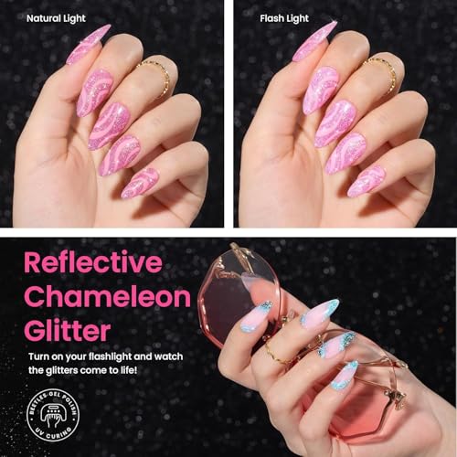 Beetles Chameleon Gel Nail Polish Set - 6 Colors with Glitter Effect