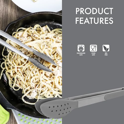 Dexas 12" Spoon & Strain Tongs with Gravity Lock Mechanism - Gray
