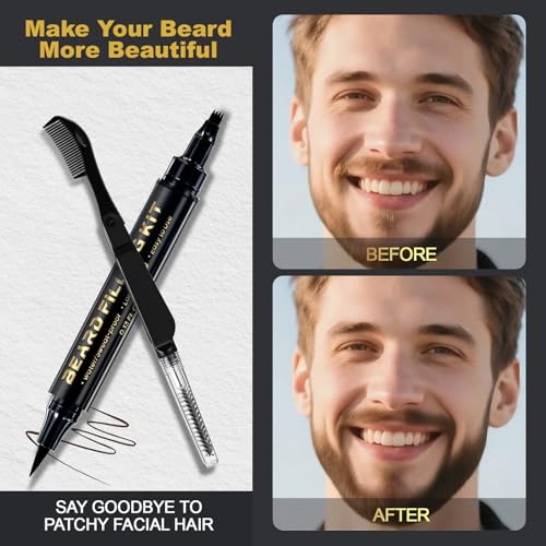 AIHOPESTO Brown Beard Pen Filler for Men with Double Head Brush & 4 Tip for Natural Full Beard