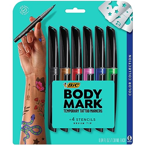 BIC BodyMark Temporary Tattoo Markers - 6-Count Skin-Safe Ink Set