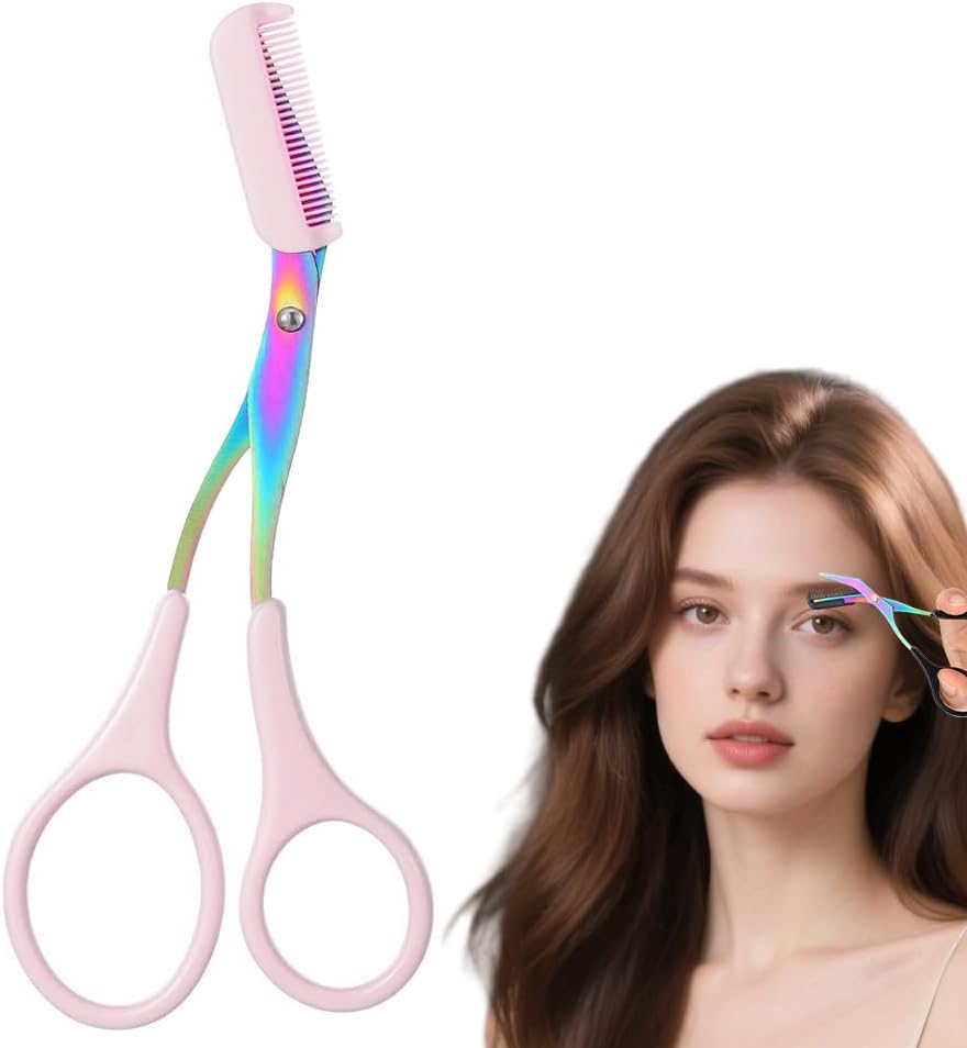 Eyebrow Trimmer Scissors - 2-in-1 Precision Stainless Steel Grooming Tool | Portable Black Eyebrow Cutter for Men & Women
