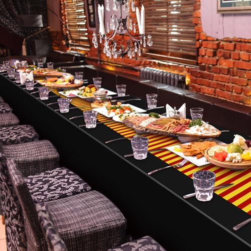 Oudain 3 Pcs Wizard Tablecloths | 54 x 108 Inch Black & Gold Design for Halloween & Birthday Parties