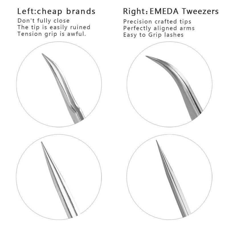 EMEDA Eyelash Extension Tweezers 2 Pieces VETUS Straight and J Curved Tweezers for Eyelash Extensions Precision Lashing Tweezers Professional Tools for Isolation Classic Volume Lash Extensions