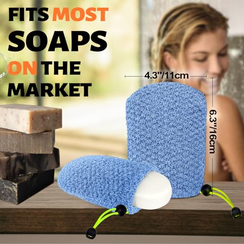 MIG4U Exfoliating Soap Saver Bag - 2 Bamboo Shower Pouches
