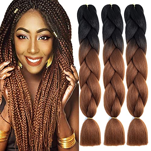 Xiaofeng 24 Inch Black-Deep Brown Synthetic Braiding Hair Extensions 6 Packs