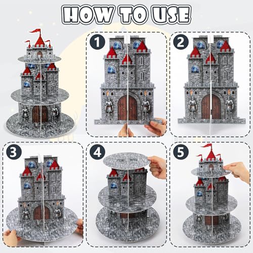 3-Tier Medieval Castle Cupcake Stand with 24 Knight Cake Toppers