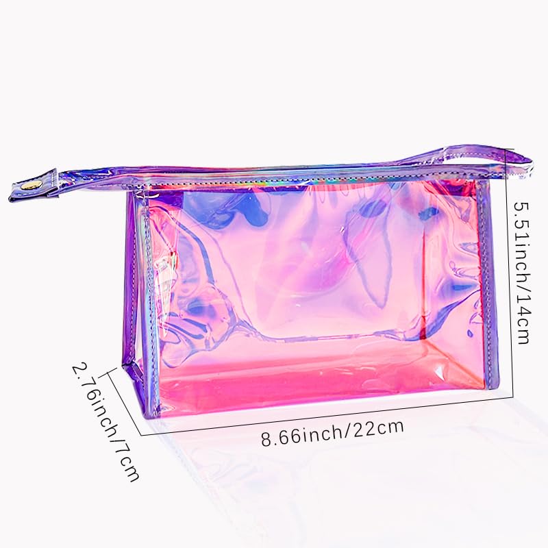 Pink Transparent Laser Cosmetic Bag - Iridescent Holographic PVC Makeup Organizer (10PCS)