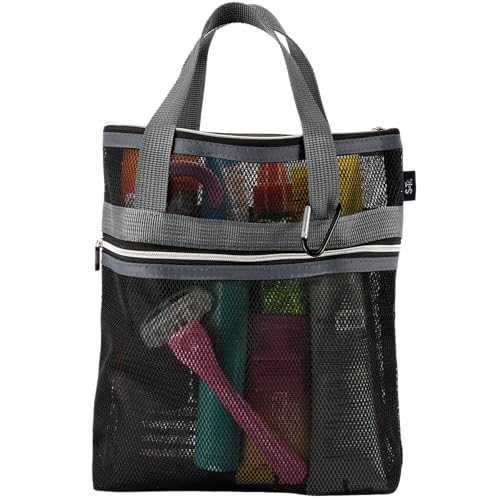 Mesh Shower Caddy - 10x10 Inch Black and Grey Bathroom Organizer, Portable & Quick Drying