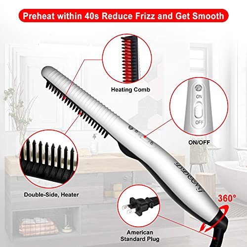 Men's Beard Straightener Comb - Electric Heated Styling Brush, Travel Portable