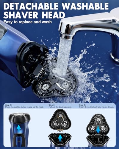 LOBINH Deep Blue Electric Razor for Men, 3D Cordless Shaver with Pop-up Trimmer