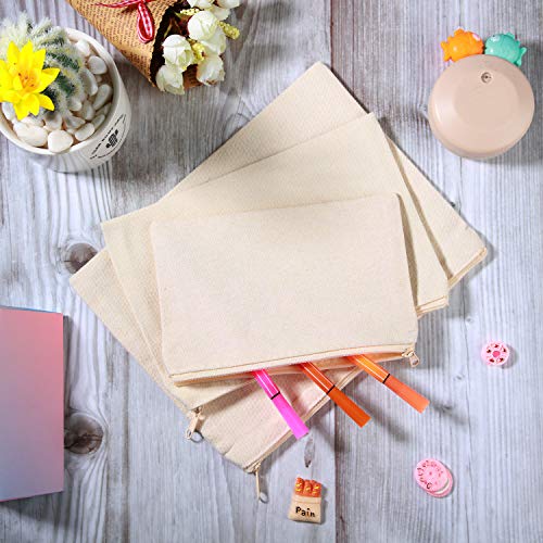 Beige Canvas Makeup Bag Set - 12 Pcs Zipper Pouches for DIY
