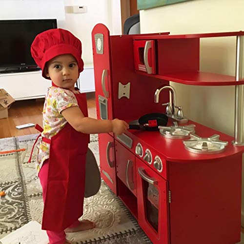 Kid's Chef Apron and Hat Set - 3-Piece Red Cooking Outfit (Ages 6-12)