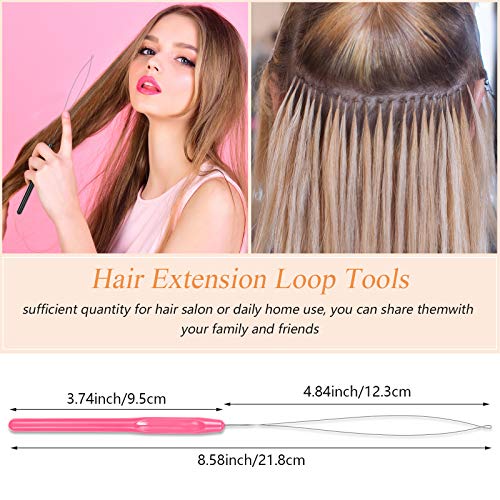20 Pink Hair Extension Loop Needles with Plastic Handle