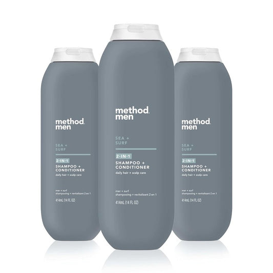 2-in-1 Shampoo and Conditioner for Men - Sea + Surf Formula with Argan & Jojoba Oil | 14 oz, Pack of 3