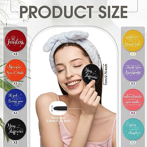 Kigley 24 Pcs Colorful Inspirational Compact Mirrors - Motivational Gifts for Women