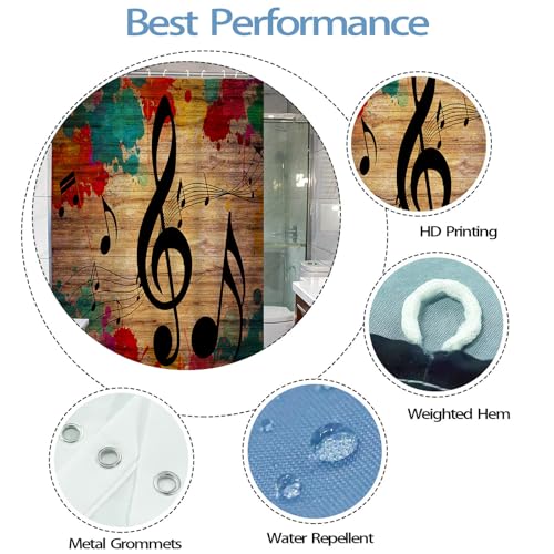 Colorful Musical Notes Shower Curtain - 36x72 Water Repellent Decor