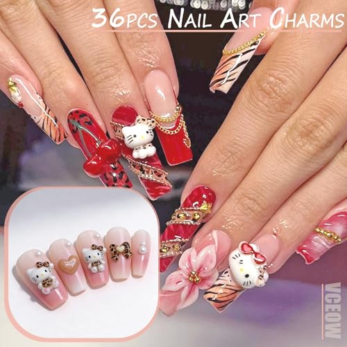 36pcs Kawaii Cat Nail Art Charms - 3D Resin Y2K DIY Accessories