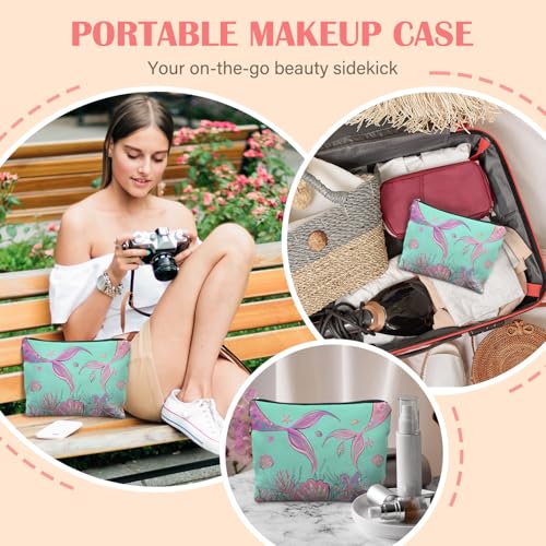 KBRCT Mermaid Tail Neon Makeup Bag - Ocean & Beach Gift, Travel Cosmetic Pouch for Women, Coastal Preppy Design, Variant 2