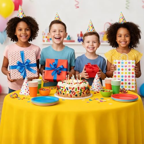 Fixwal 84-Inch Yellow Round Disposable Tablecloth - Waterproof & Easy Cleanup for Parties